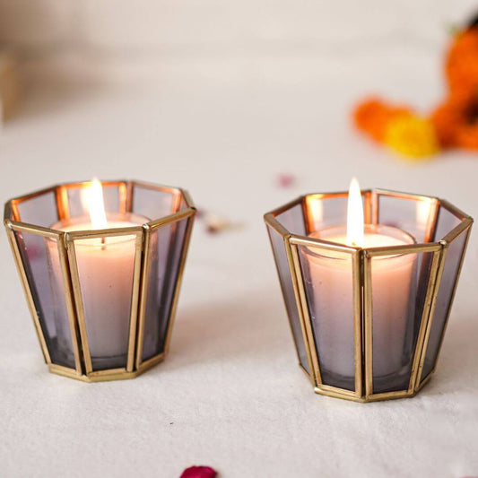 Behoma Grey Glass Votive Candle Holder, Set of 2 - Behoma