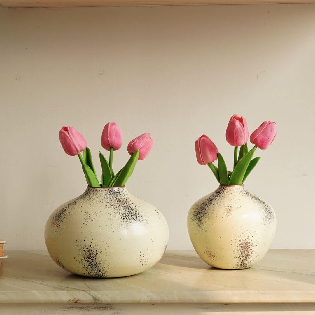 Behoma Metal Bud Flower Vase, Off - white - Set - 5.1'' & 5.3'' - Behoma