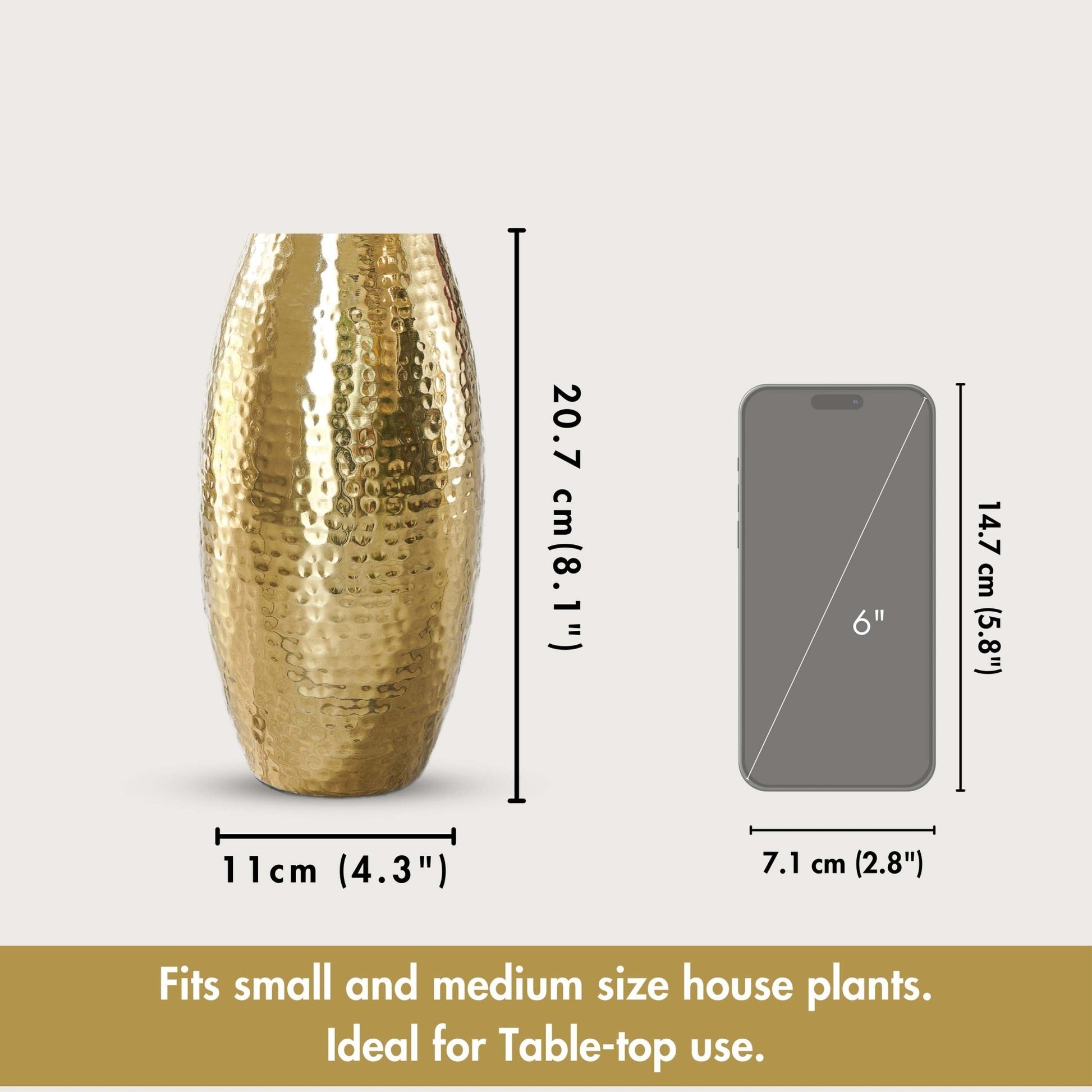 Behoma Metal Modern Hammered Flower Vase, Gold, 8.1'' - Behoma