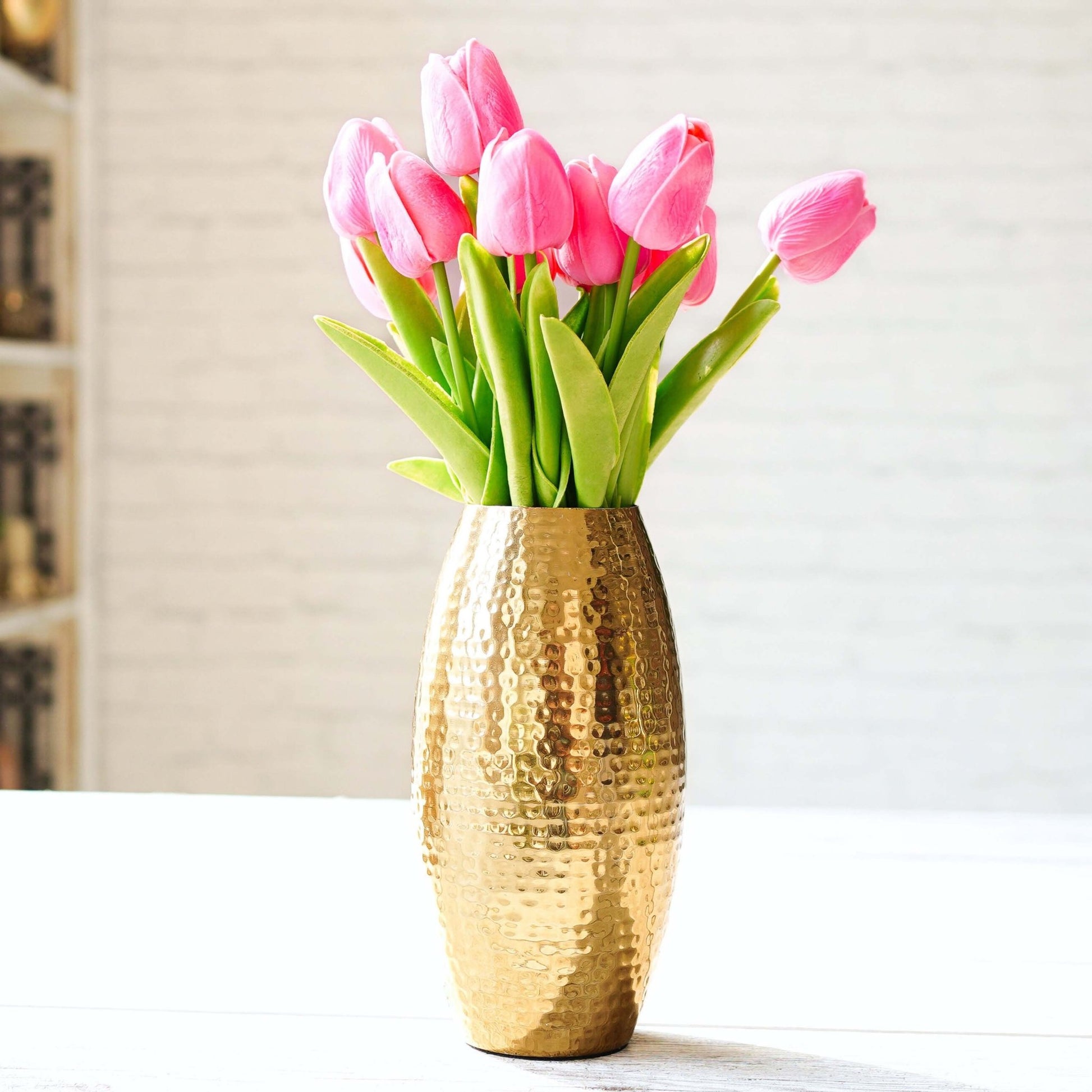 Behoma Metal Modern Hammered Flower Vase, Gold, 8.1'' - Behoma