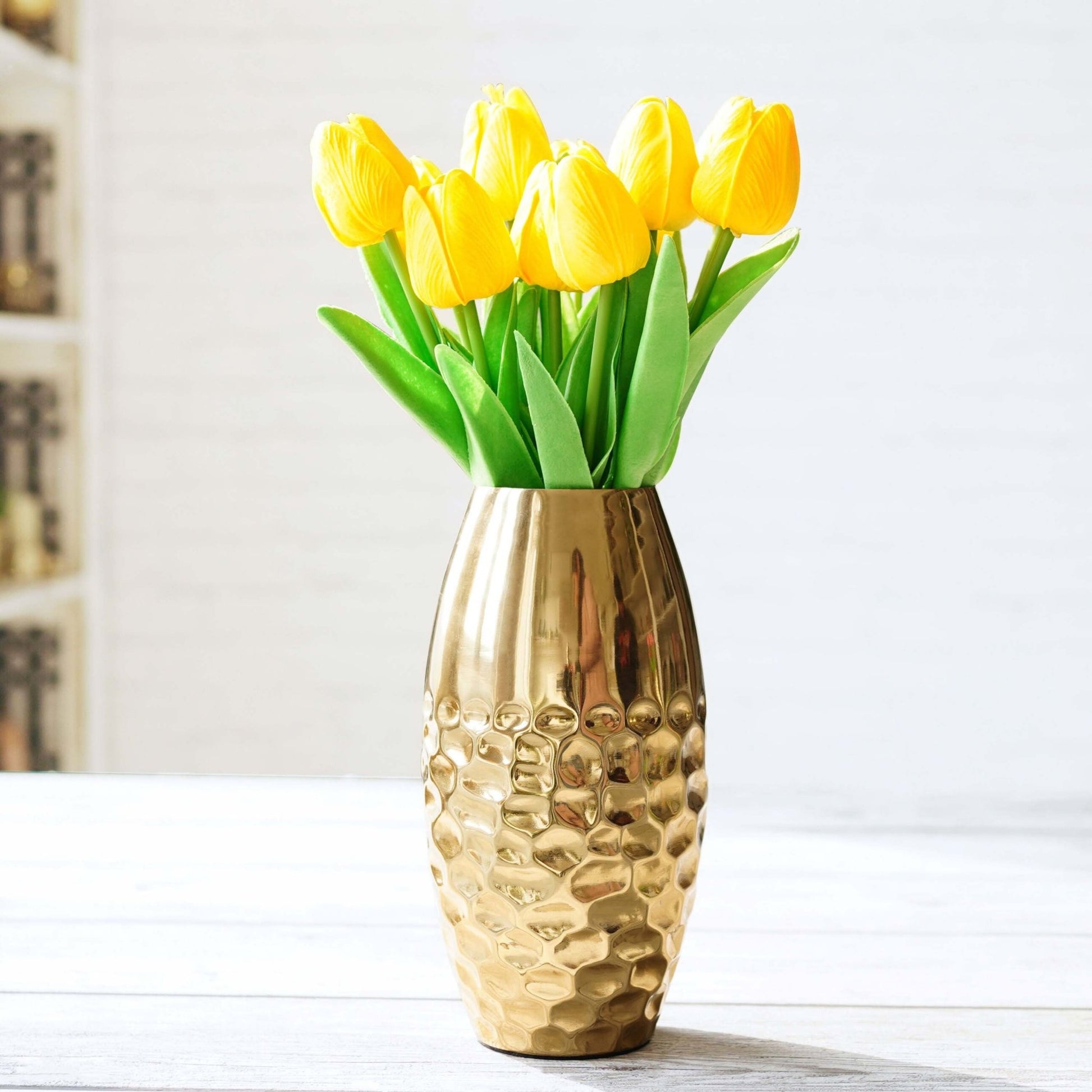 Behoma Metal Modern Hammered Flower Vase, Gold, 8.1'' - Behoma