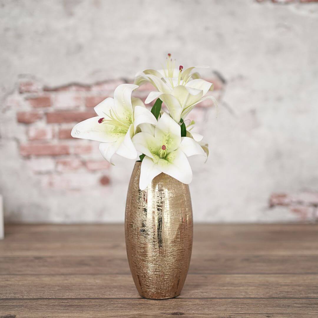 Behoma Metal Modern Hammered Flower Vase, Gold, 8.1'' - Behoma