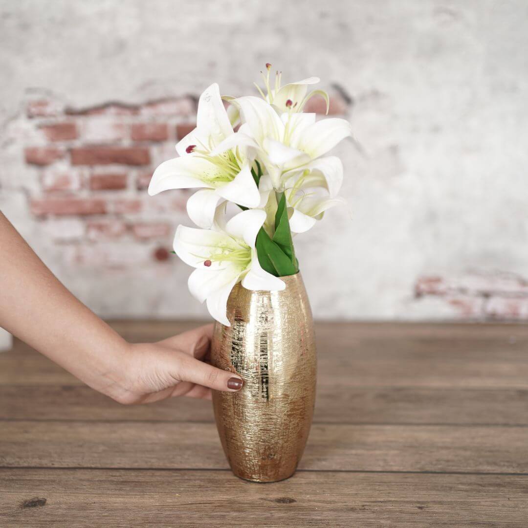 Behoma Metal Modern Hammered Flower Vase, Gold, 8.1'' - Behoma