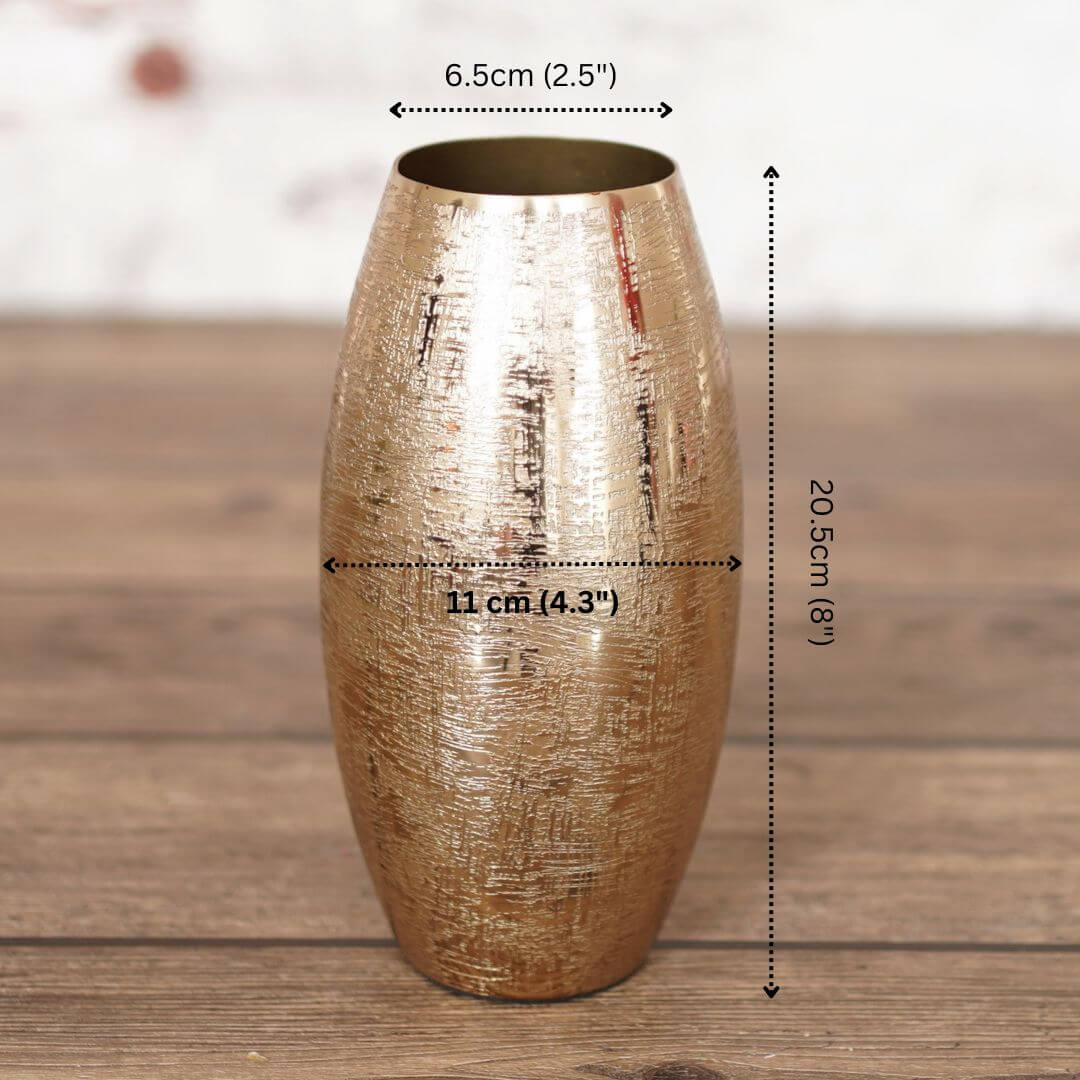 Behoma Metal Modern Hammered Flower Vase, Gold, 8.1'' - Behoma