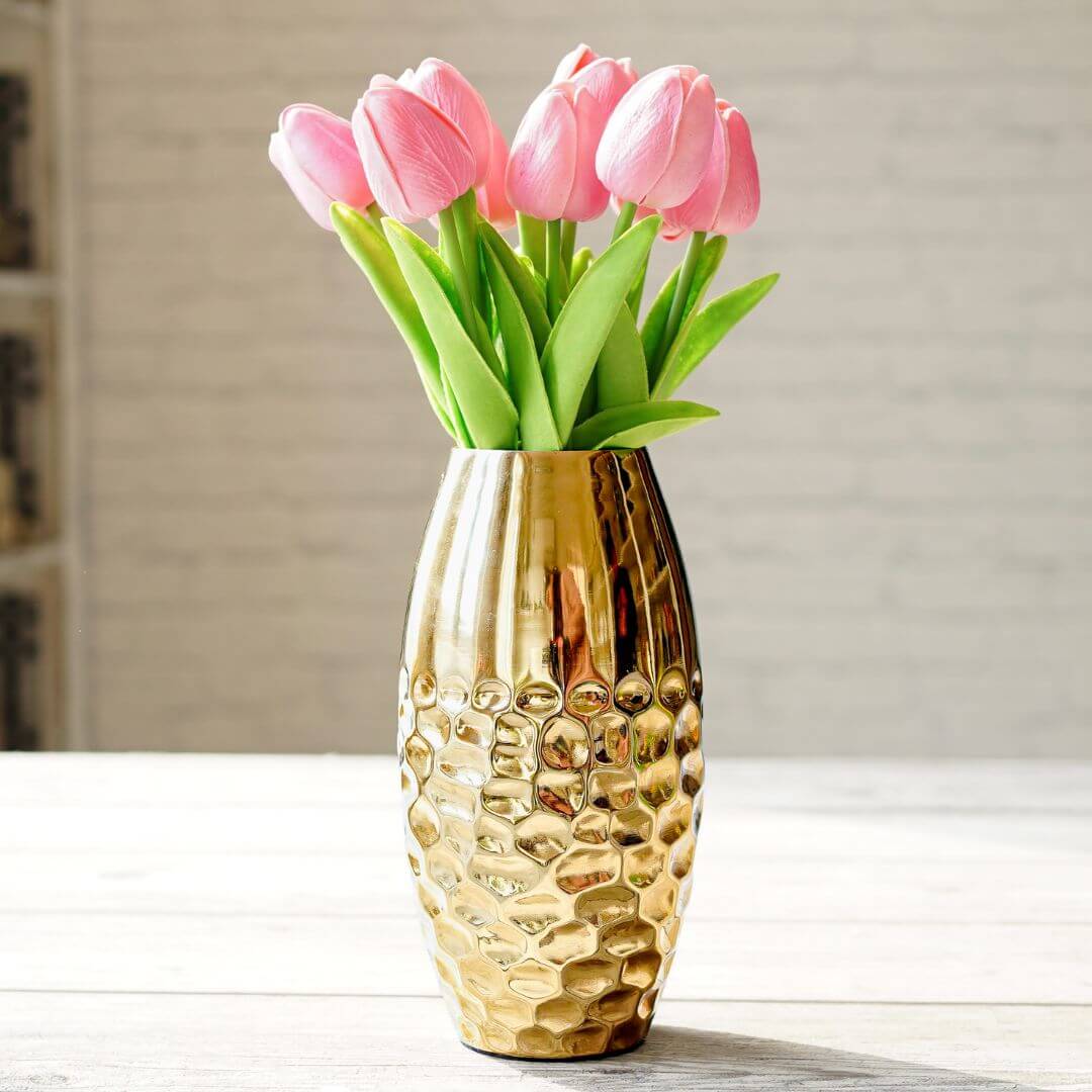 Behoma Metal Modern Hammered Flower Vase, Gold, 8.1'' - Behoma