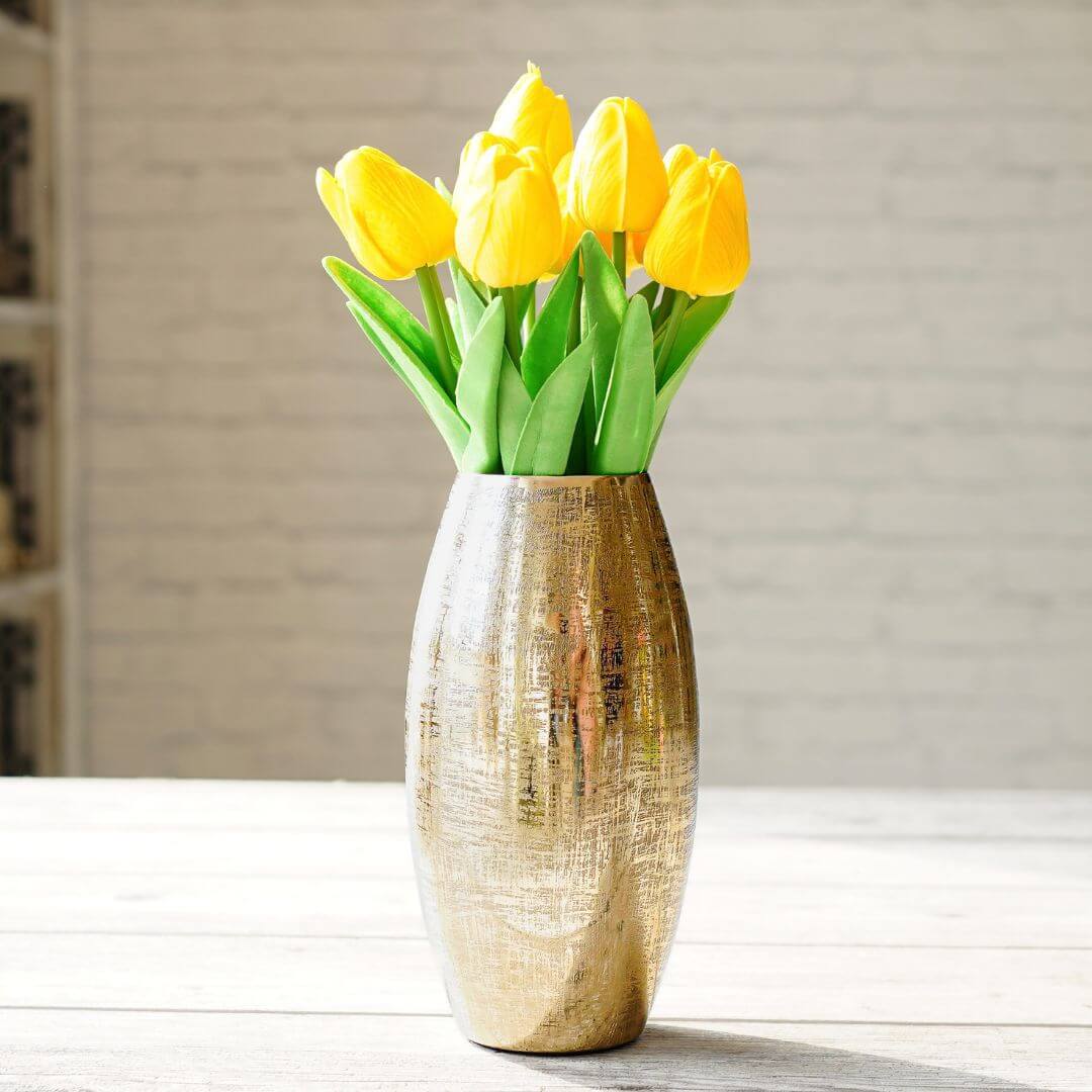 Behoma Metal Modern Hammered Flower Vase, Gold, 8.1'' - Behoma