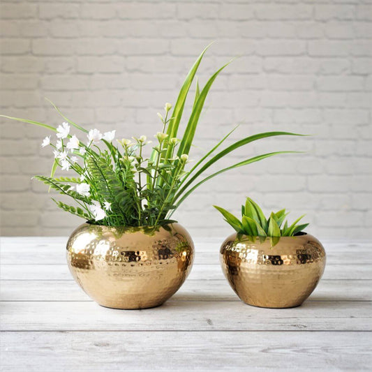 Behoma Mini Hammered Planter, Golden, Set - 3.7'' & 3.2'' - Behoma