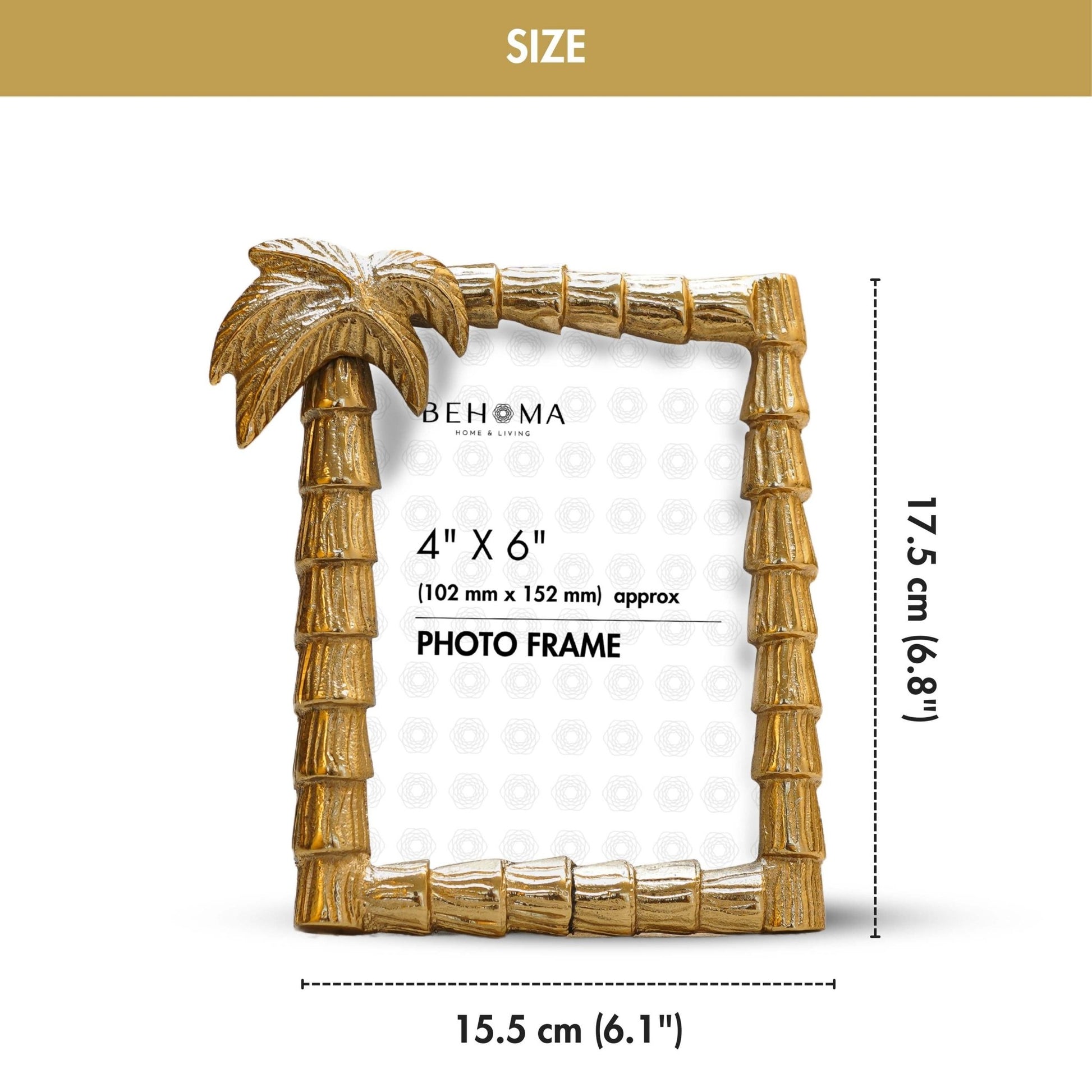 BEHOMA Tropical Gold Palm Tree Frame, 4x6 Inch - Behoma