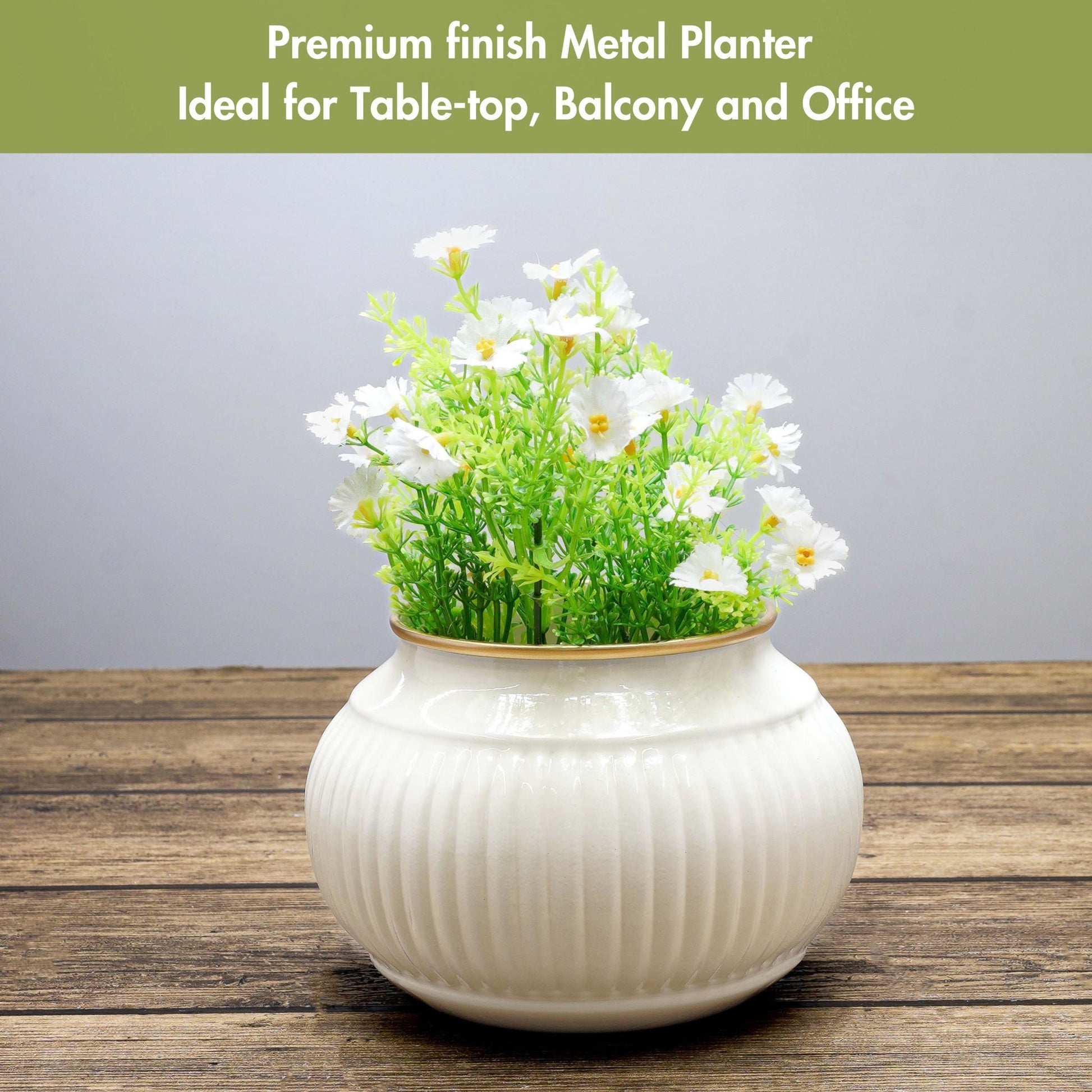 Behoma White Matki Metal Planter, 4.7"x 6.7" - Behoma