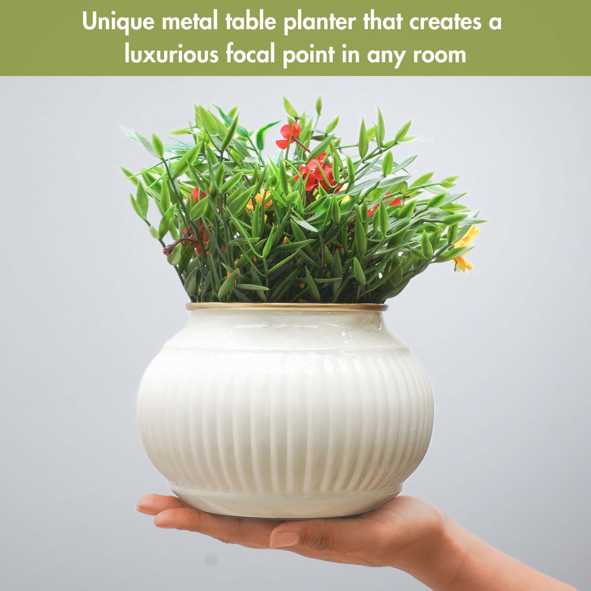 Behoma White Matki Metal Planter, 4.7"x 6.7" - Behoma