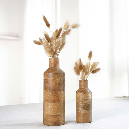 Bottle Style Flower Vase, Natural Finish, Set - 9'' & 5.9'' - Behoma