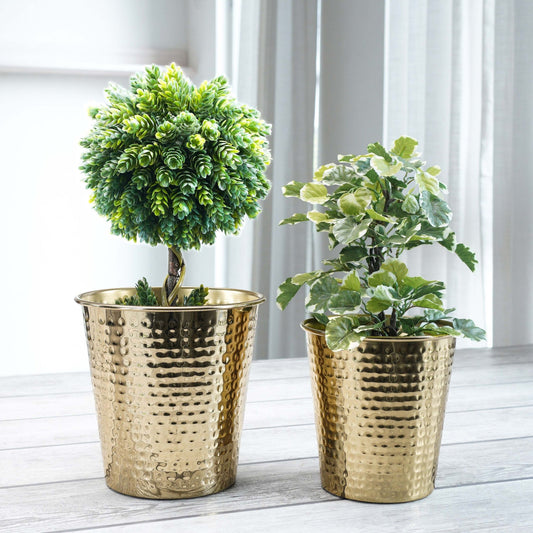 Bucket Planters, Hammered, Gold (Set of 2) - Behoma