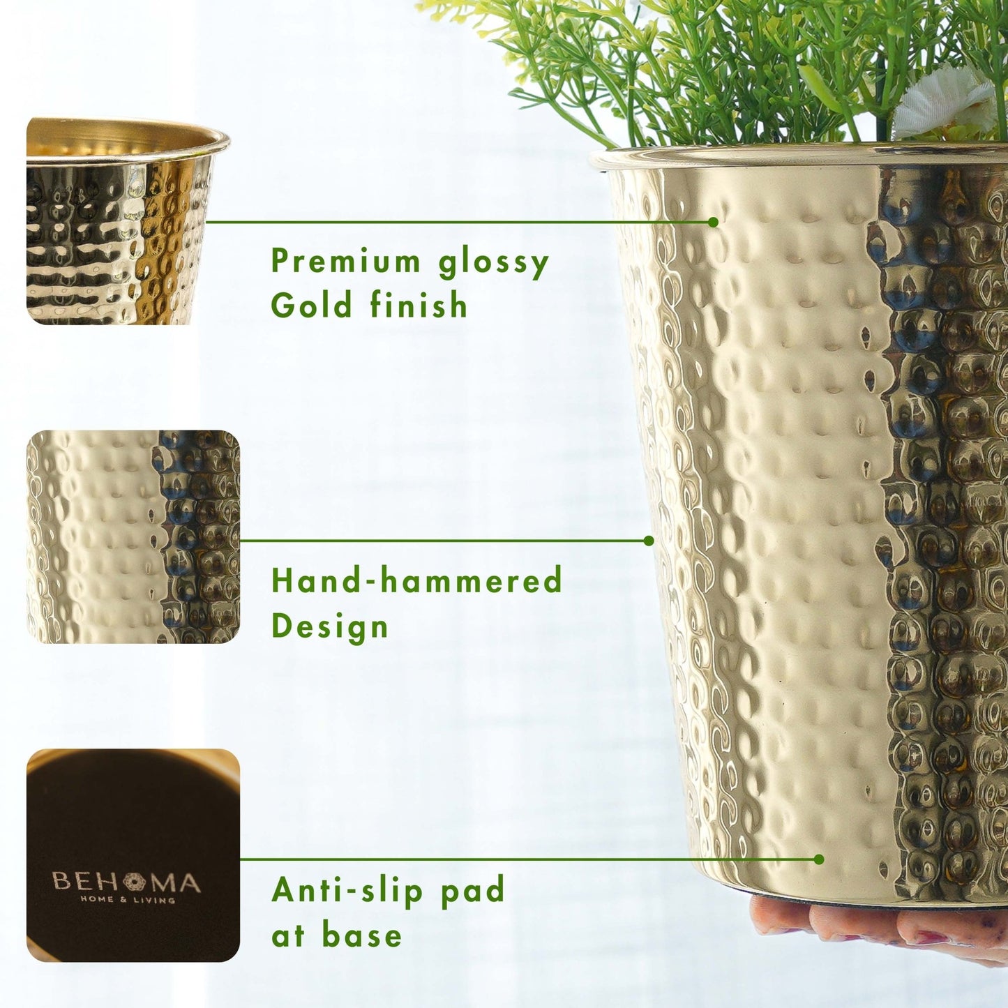 Bucket Planters, Hammered, Gold (Set of 2) - Behoma