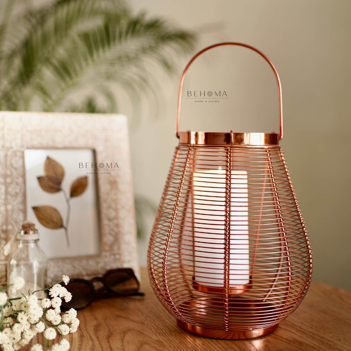 Cage Candle Holder, Copper - 7.2''X 7.08'' - Behoma