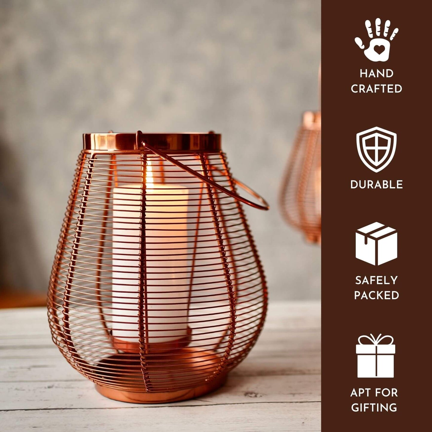 Cage Candle Holder, Copper - 7.2''X 7.08'' - Behoma