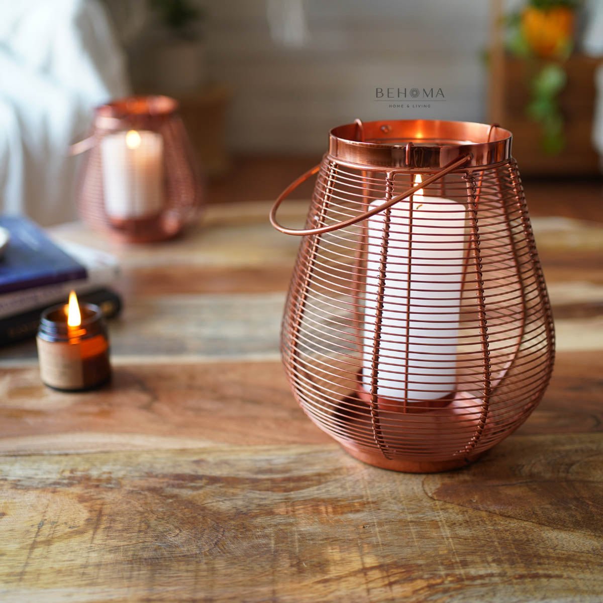 Cage Candle Holder, Copper - 7.2''X 7.08'' - Behoma