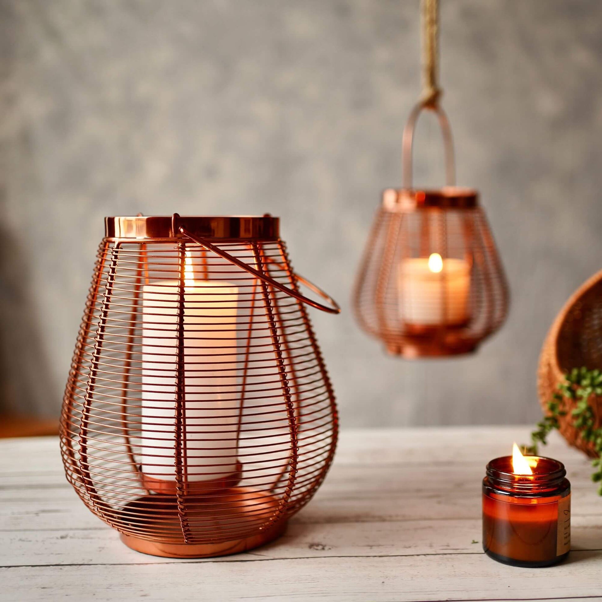 Cage Candle Holder, Copper - 7.2''X 7.08'' - Behoma