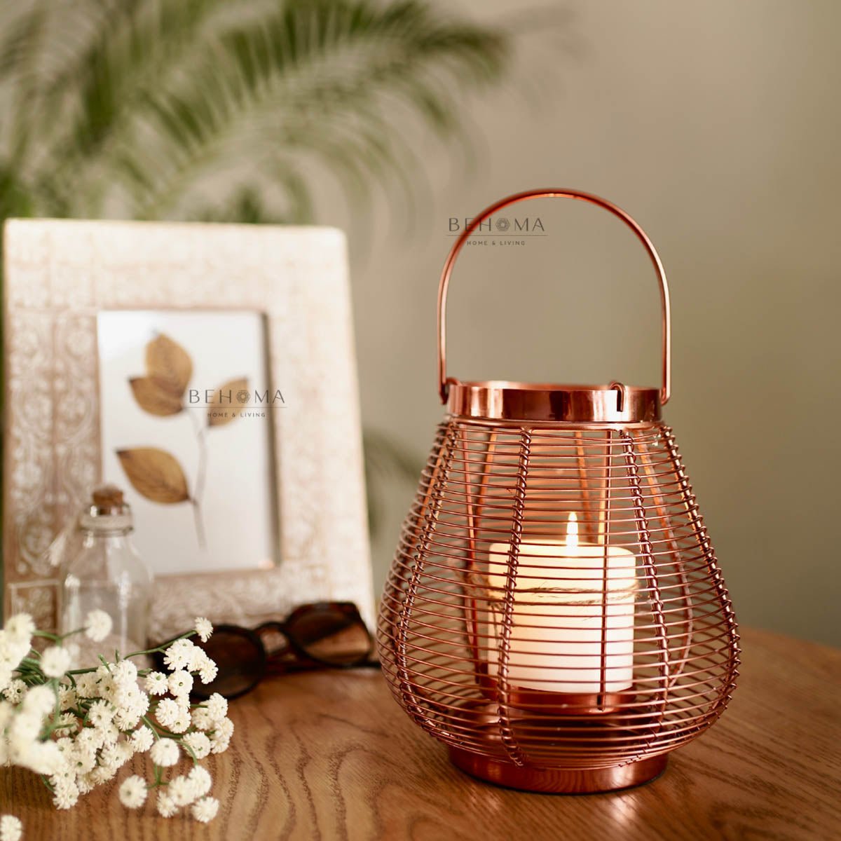 Cage Candle Holder, Copper - 7.2''X 7.08'' - Behoma