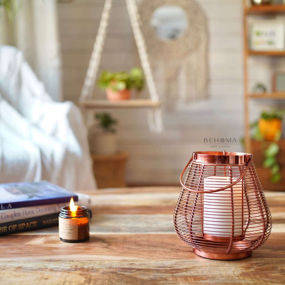 Cage Candle Holder, Copper - 7.2''X 7.08'' - Behoma