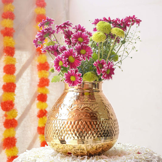 Chitai Style Metal Matki Flower Vase - Behoma