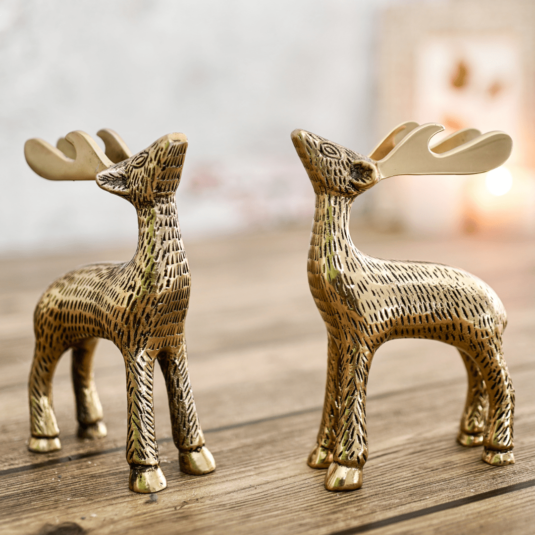 Christmas Reindeer showpiece, Gold, Metal - Behoma