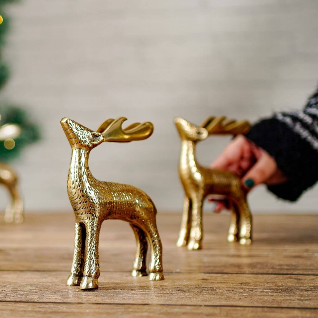 Christmas Reindeer showpiece, Gold, Metal - Behoma