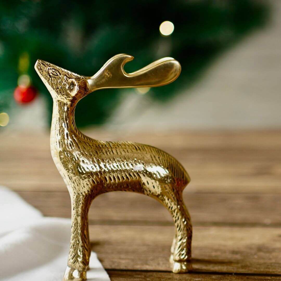 Christmas Reindeer showpiece, Gold, Metal - Set of 2 - Behoma