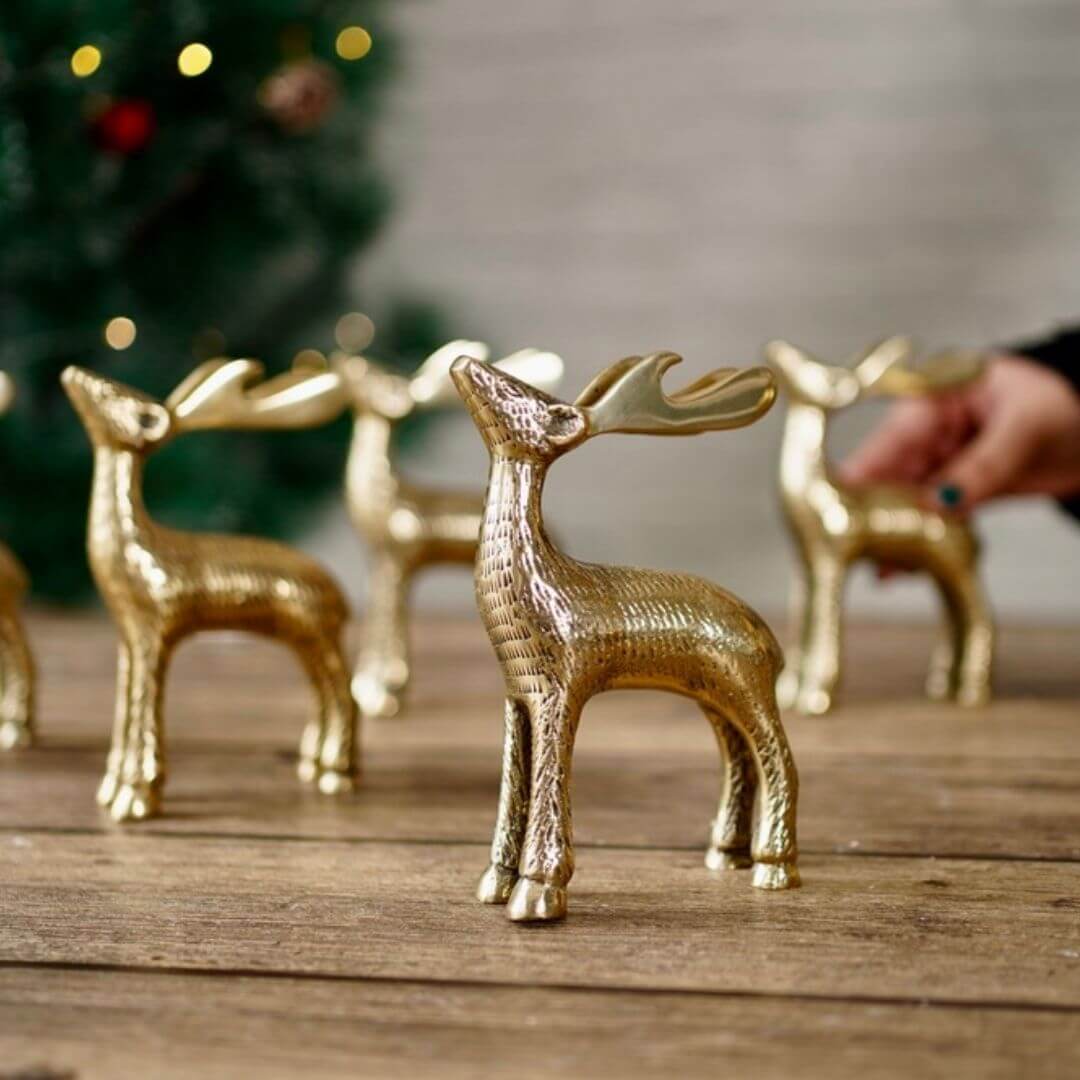 Christmas Reindeer showpiece, Gold, Metal - Set of 2 - Behoma