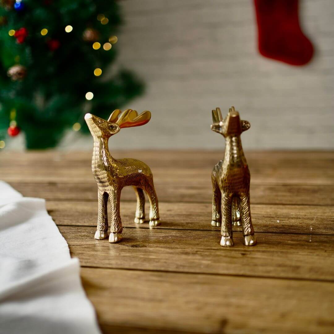 Christmas Reindeer showpiece, Gold, Metal - Set of 2 - Behoma