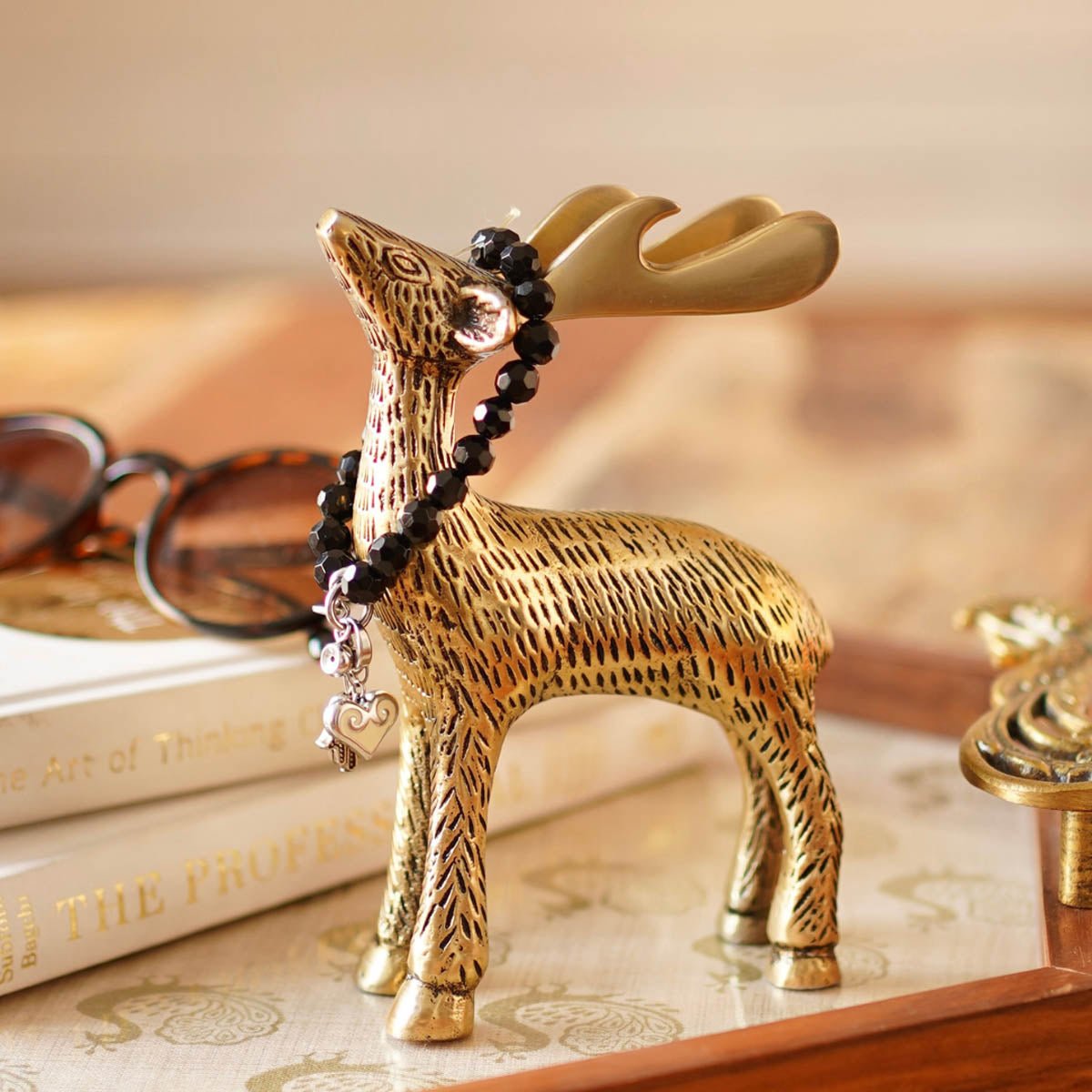 Christmas Reindeer showpiece, Gold, Metal - Set of 2 - Behoma