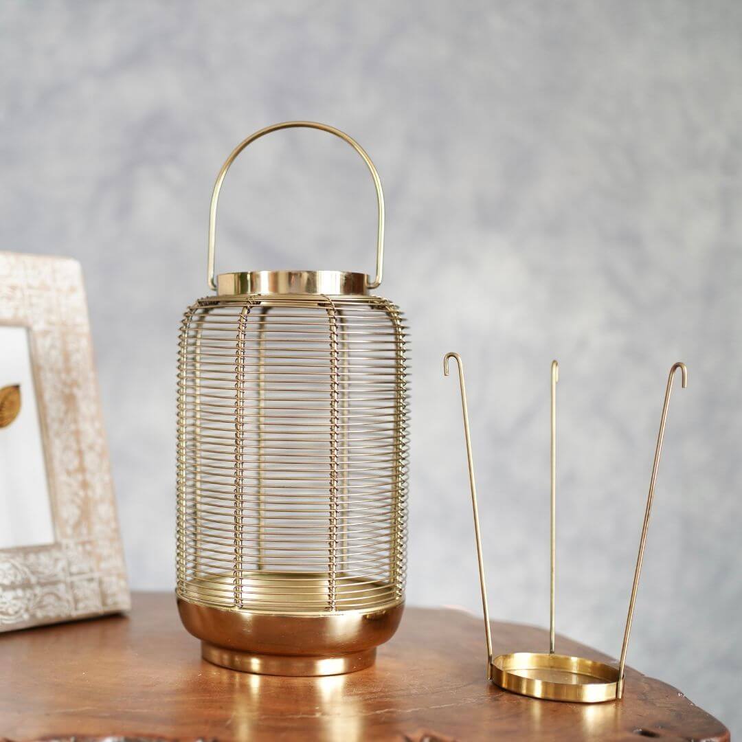 Classic Wire Metal Lantern, Gold - 10''X 6.2'' - Behoma