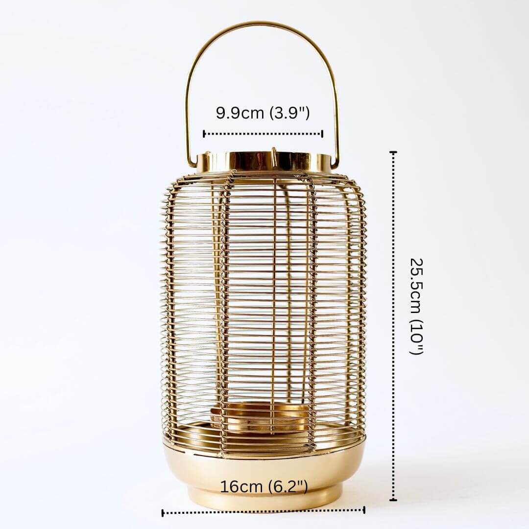 Classic Wire Metal Lantern, Gold - 10''X 6.2'' - Behoma