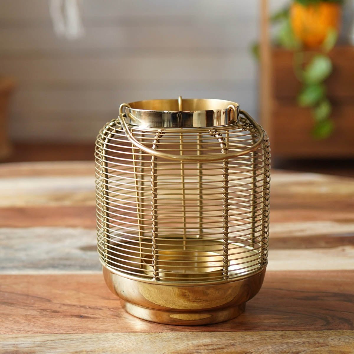 Classic Wire Metal Lantern, Gold - 10''X 6.2'' - Behoma