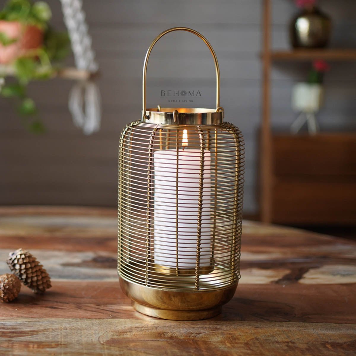 Classic Wire Metal Lantern, Gold - 10''X 6.2'' - Behoma