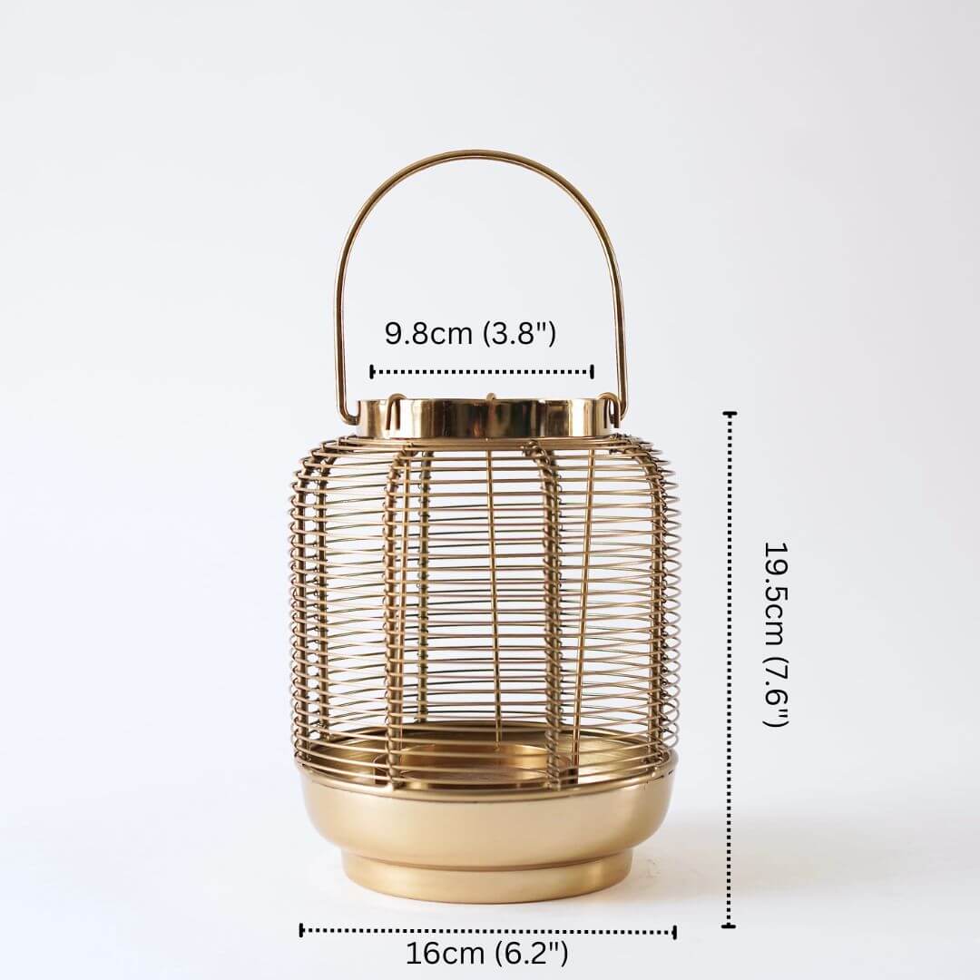 Classic Wire Metal Lantern, Gold - 10''X 6.2'' - Behoma