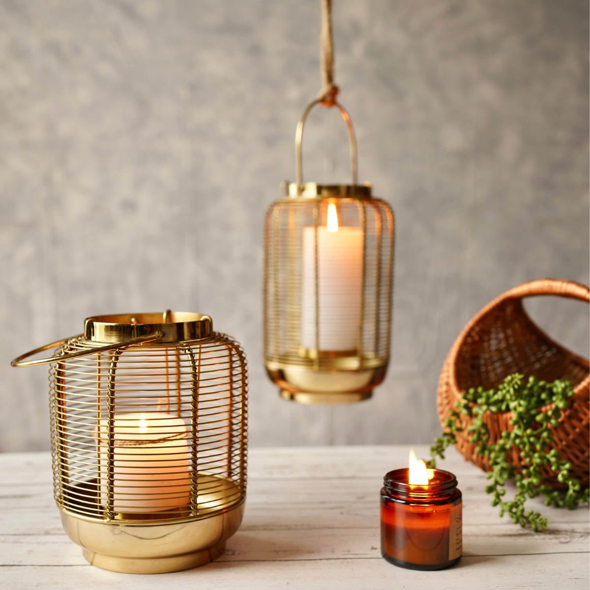 Classic Wire Metal Lantern, Gold - 10''X 6.2'' - Behoma