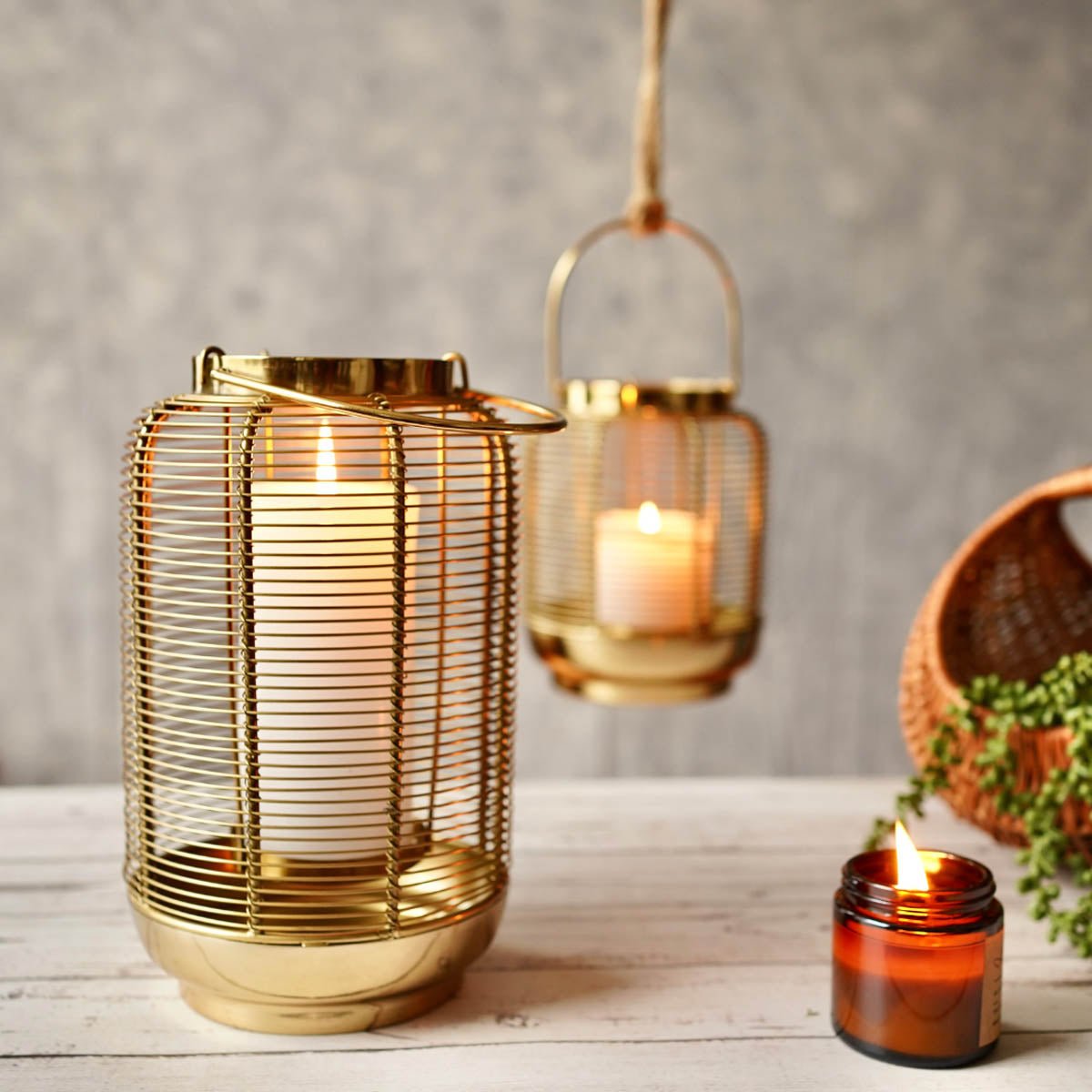 Classic Wire Metal Lantern, Gold - 10''X 6.2'' - Behoma