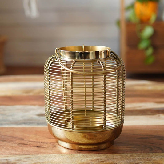 Classic Wire Metal Lantern, Gold - 7.6''X 6.2'' - Behoma