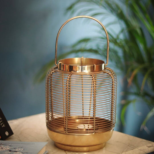 Classic Wire Metal Lantern, Gold - 7.6''X 6.2'' - Behoma