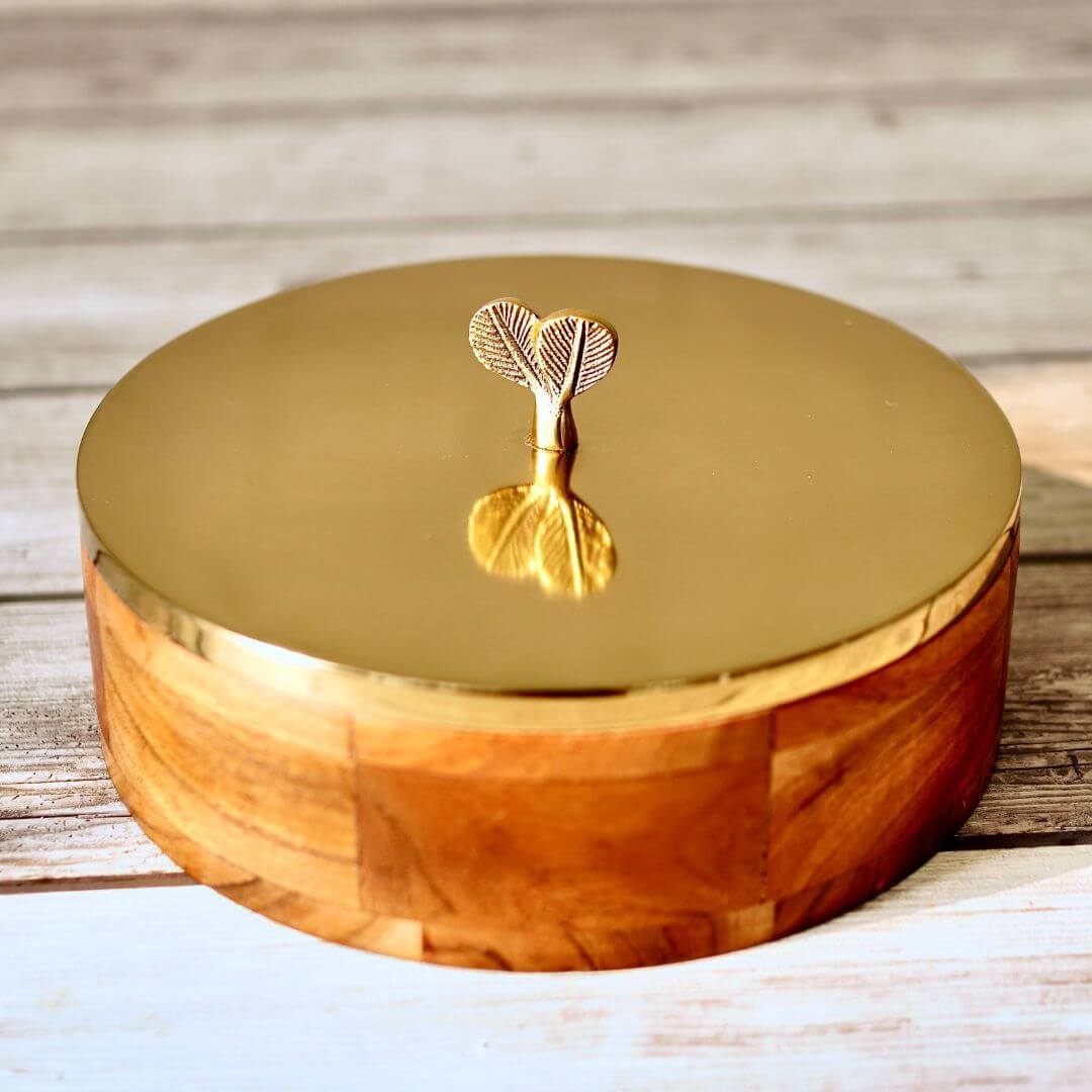 Classic Wood Masala Box - Gold - Behoma