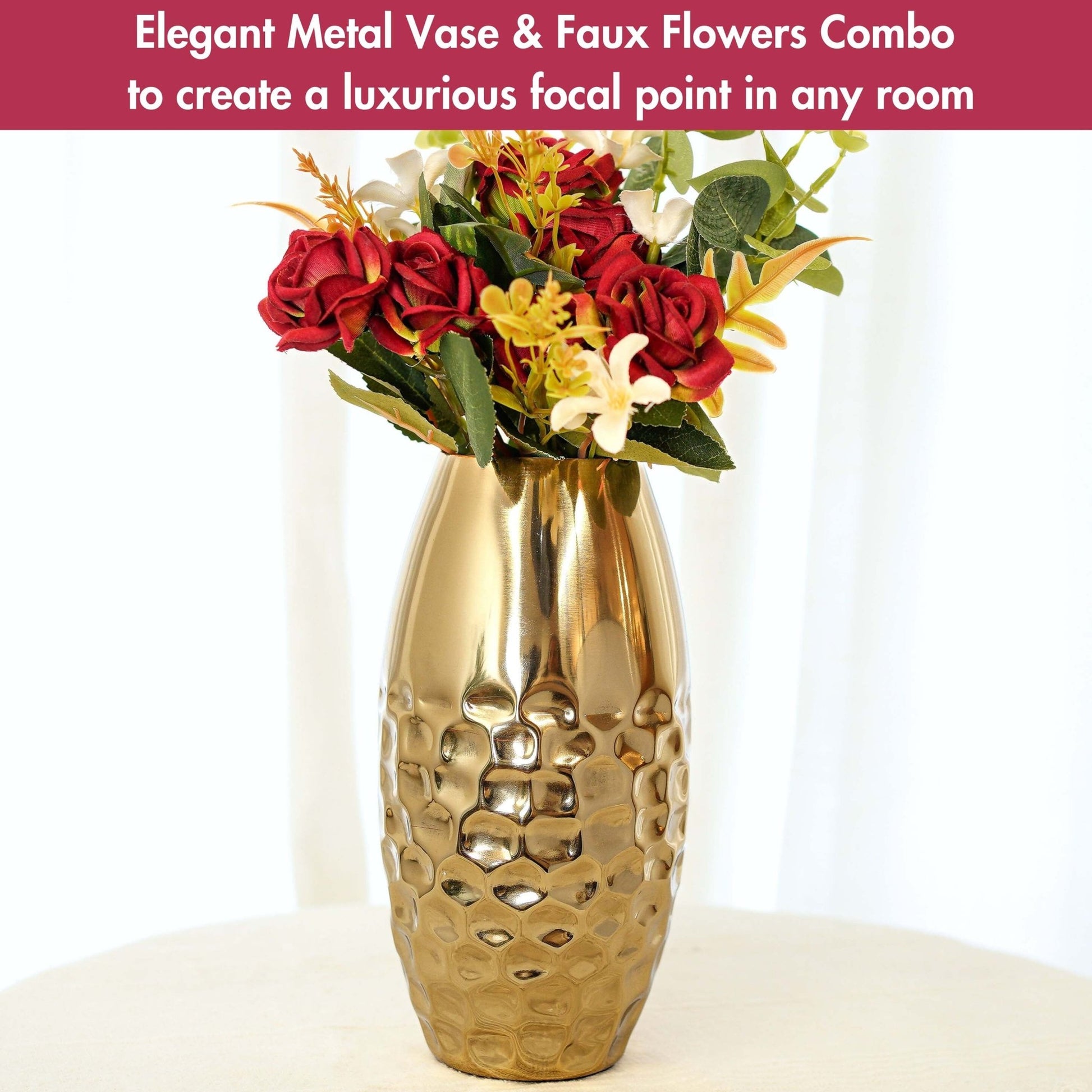 Combo of Metal Vase and Red Rose - Behoma