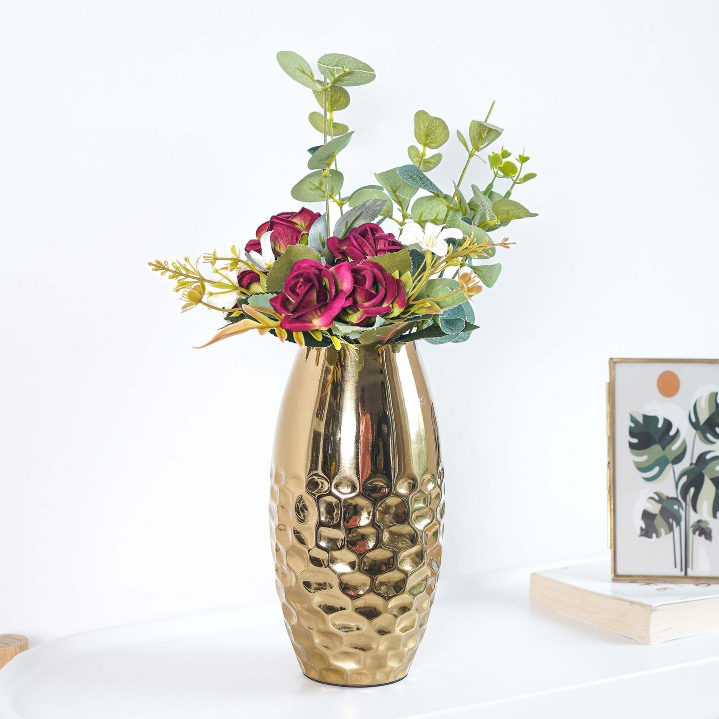 Combo of Metal Vase and Red Rose - Behoma