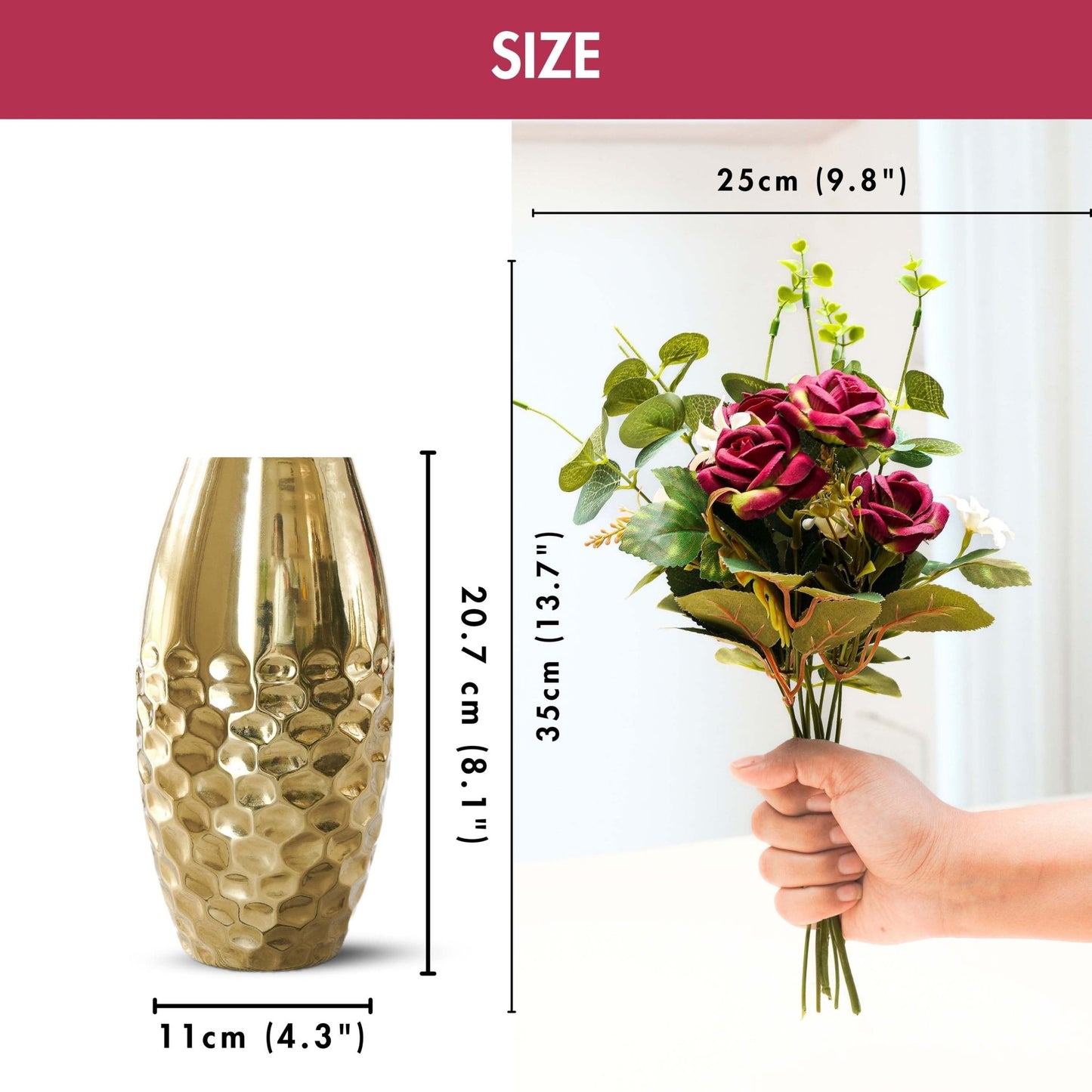 Combo of Metal Vase and Red Rose - Behoma