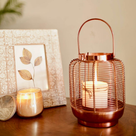 Copper Cage Lantern, Copper - 7.6''X 6.2'' - Behoma