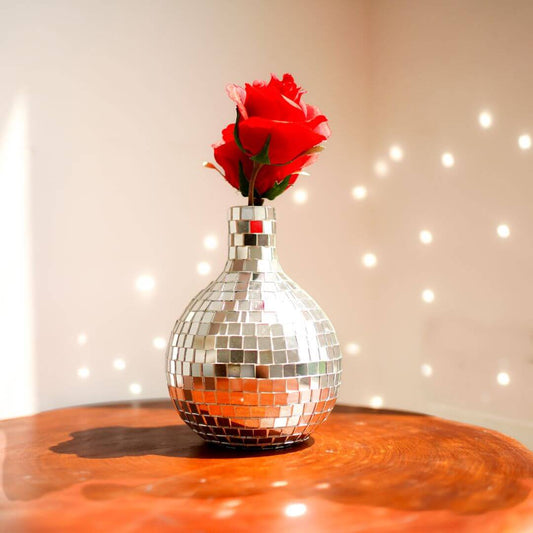 Disco Ball Glass Mosaic flower Vase, 7'' - Behoma