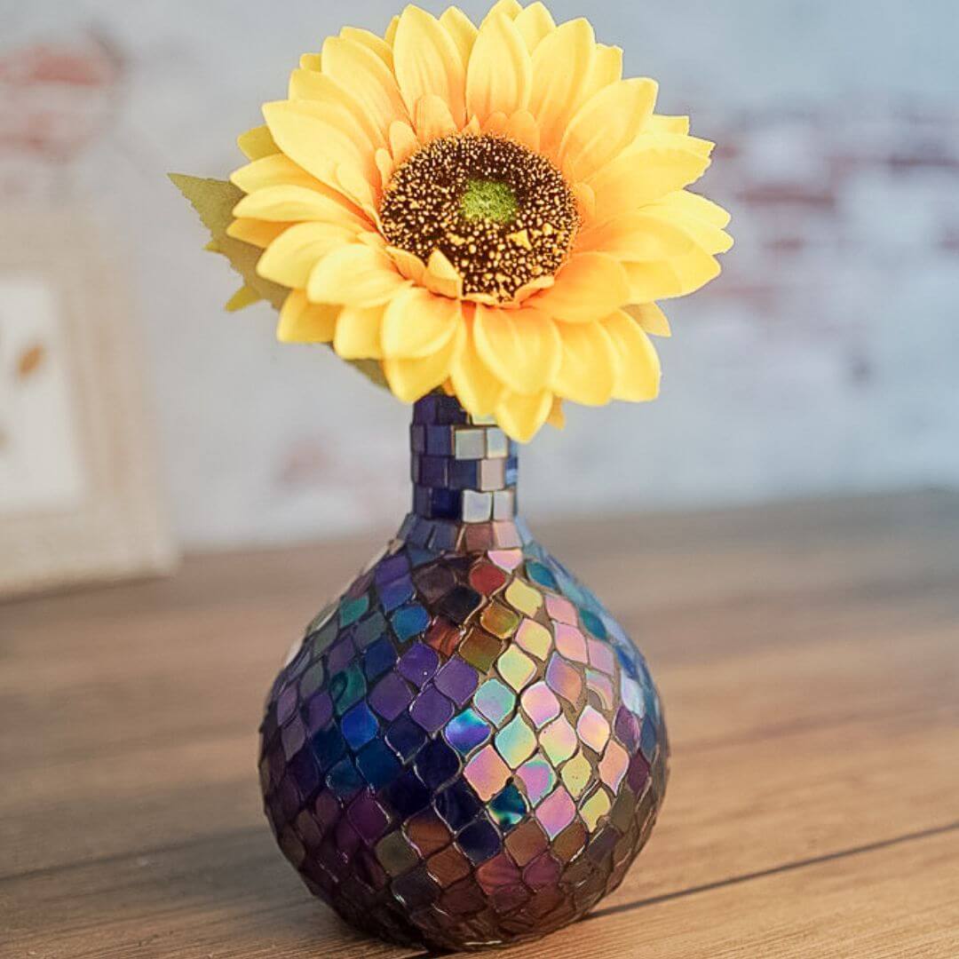 Disco Ball Glass Mosaic flower Vase, 7'' - Behoma