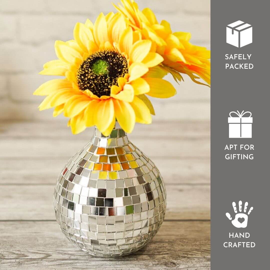 Disco Ball Glass Mosaic flower Vase, 7'' - Behoma