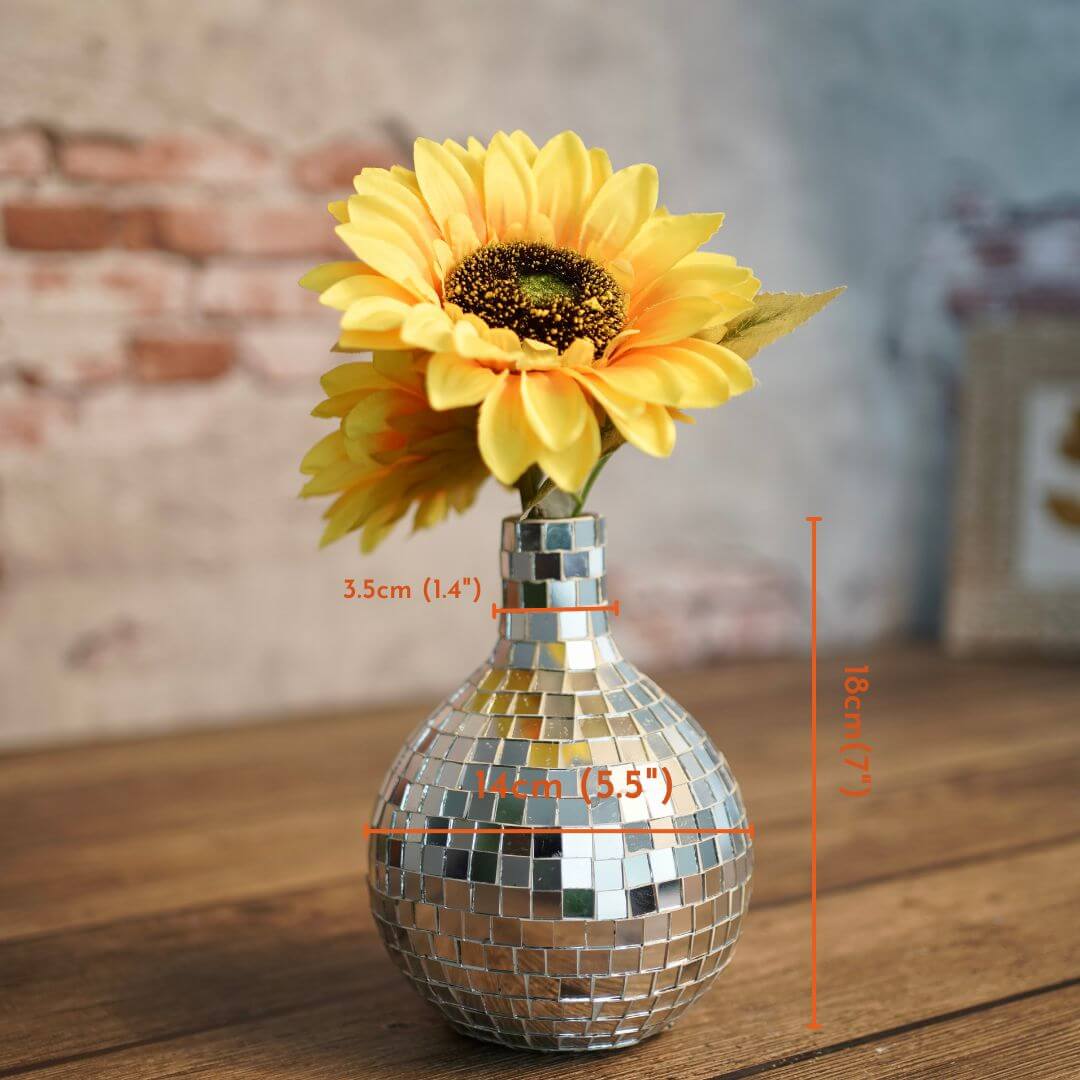 Disco Ball Glass Mosaic flower Vase, 7'' - Behoma