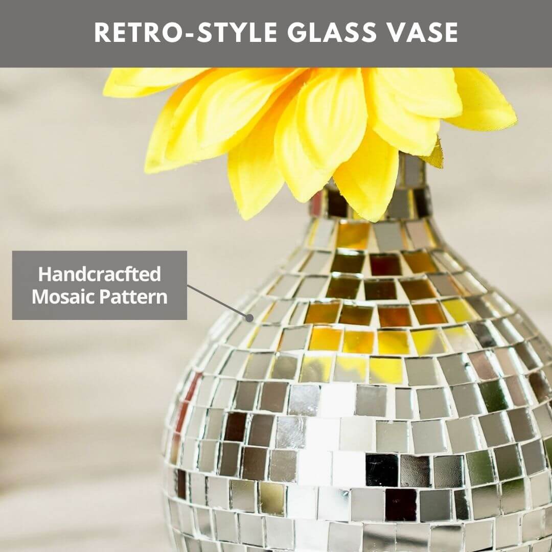 Disco Ball Glass Mosaic flower Vase, 7'' - Behoma