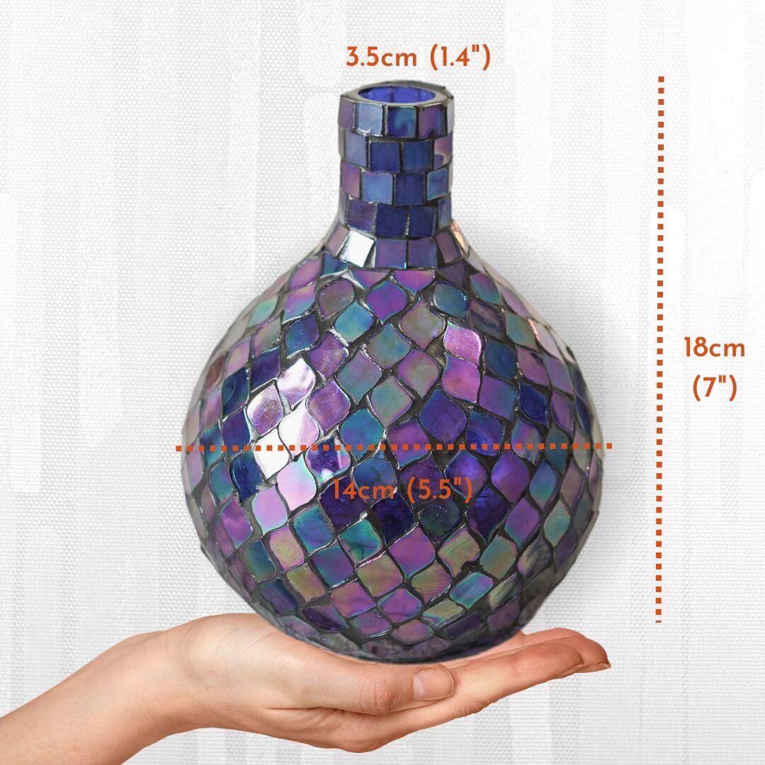 Disco Ball Glass Mosaic flower Vase, 7'' - Behoma